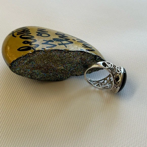 925 Sterling Silver Ring With Onyx Stone - Picture 8 of 10